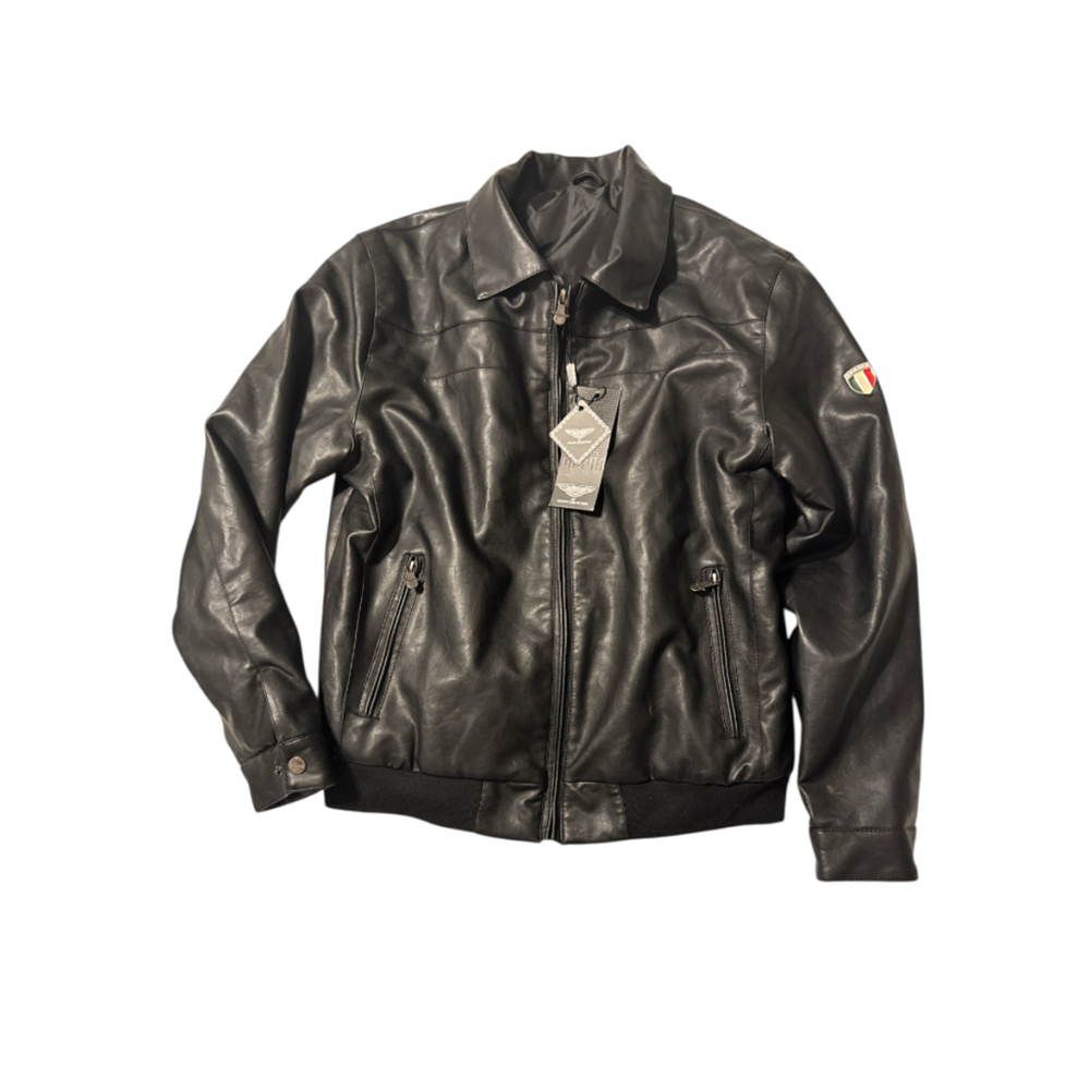 Italia Aeronautica Militare Black Bomber Jacket L Italian Flag Accents New